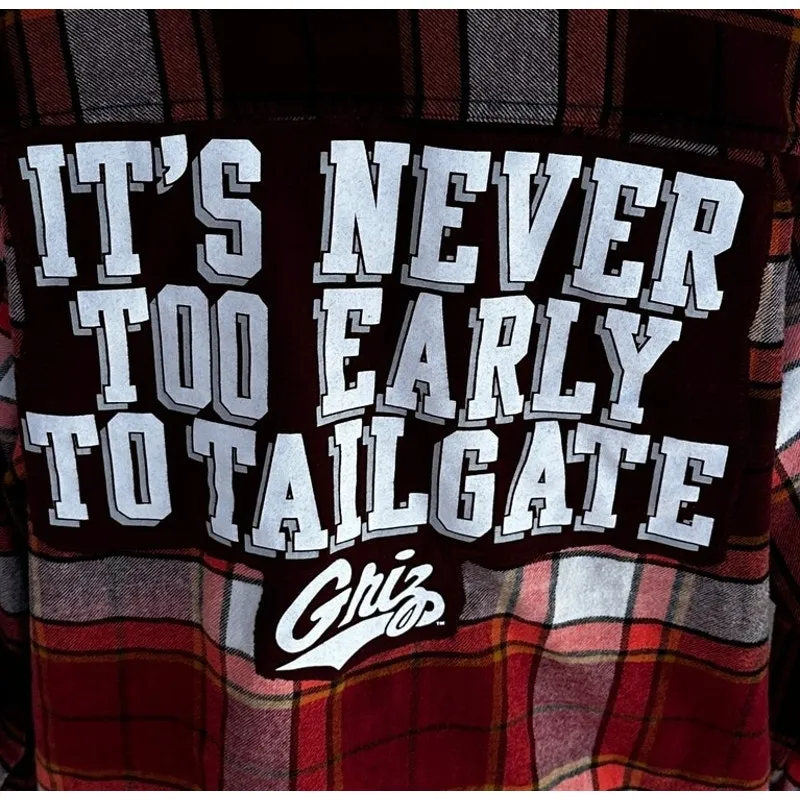 University of Montana Grizzlies Plaid Flannel Shirt LARGE Oversize Football Griz Red - Image 2