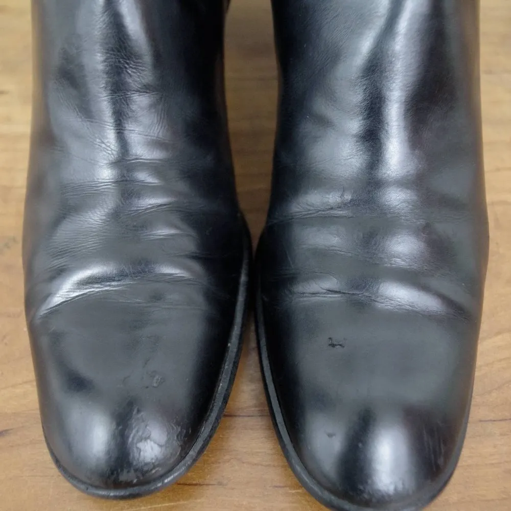 Salvatore Ferragamo Black Leather Buckle Heeled Zip UP Boots Size 8.5 4A - Image 8