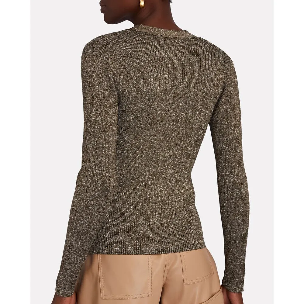 Rails Beau Metallic Long Sleeve Ribbed Knit Cardigan Gunmetal gold Womens Size S - Image 2