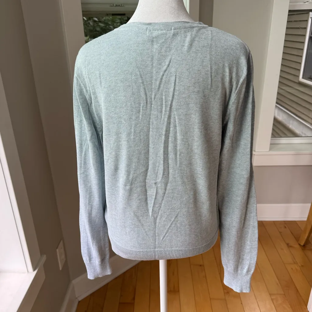 H&M Heather Light Blue Cotton Crewneck Cardigan Sweater Size Medium - Image 3