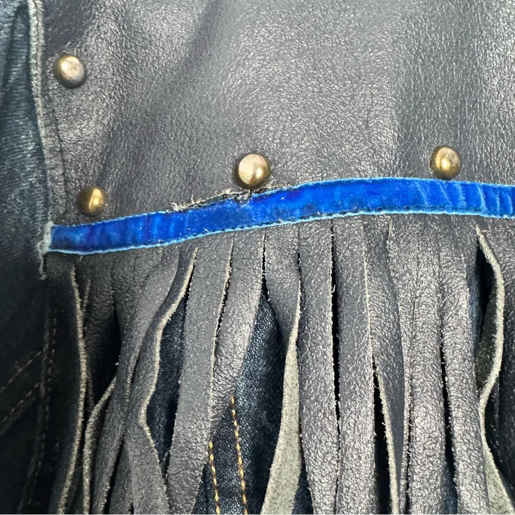 Levi's denim jacket customized  with leather yokes, studs, and fringes size XXL - Image 9