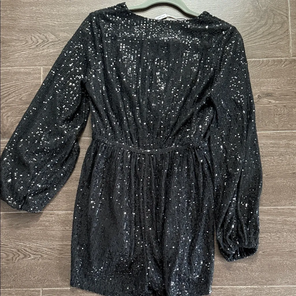 NWT Black Sequin Long Sleeve Romper - Image 5