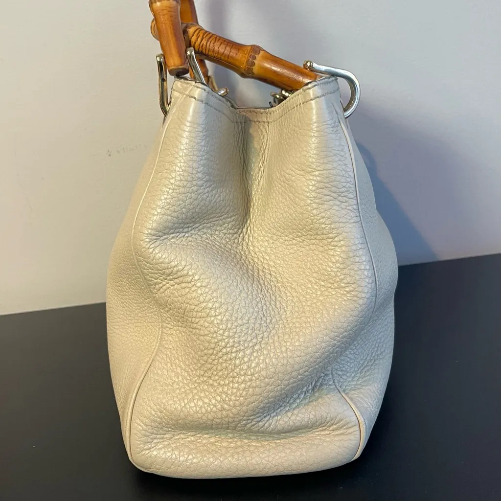 GUCCI Bamboo Shopper Ivory Leather 2way Satchel Bag - Preowned - Image 4