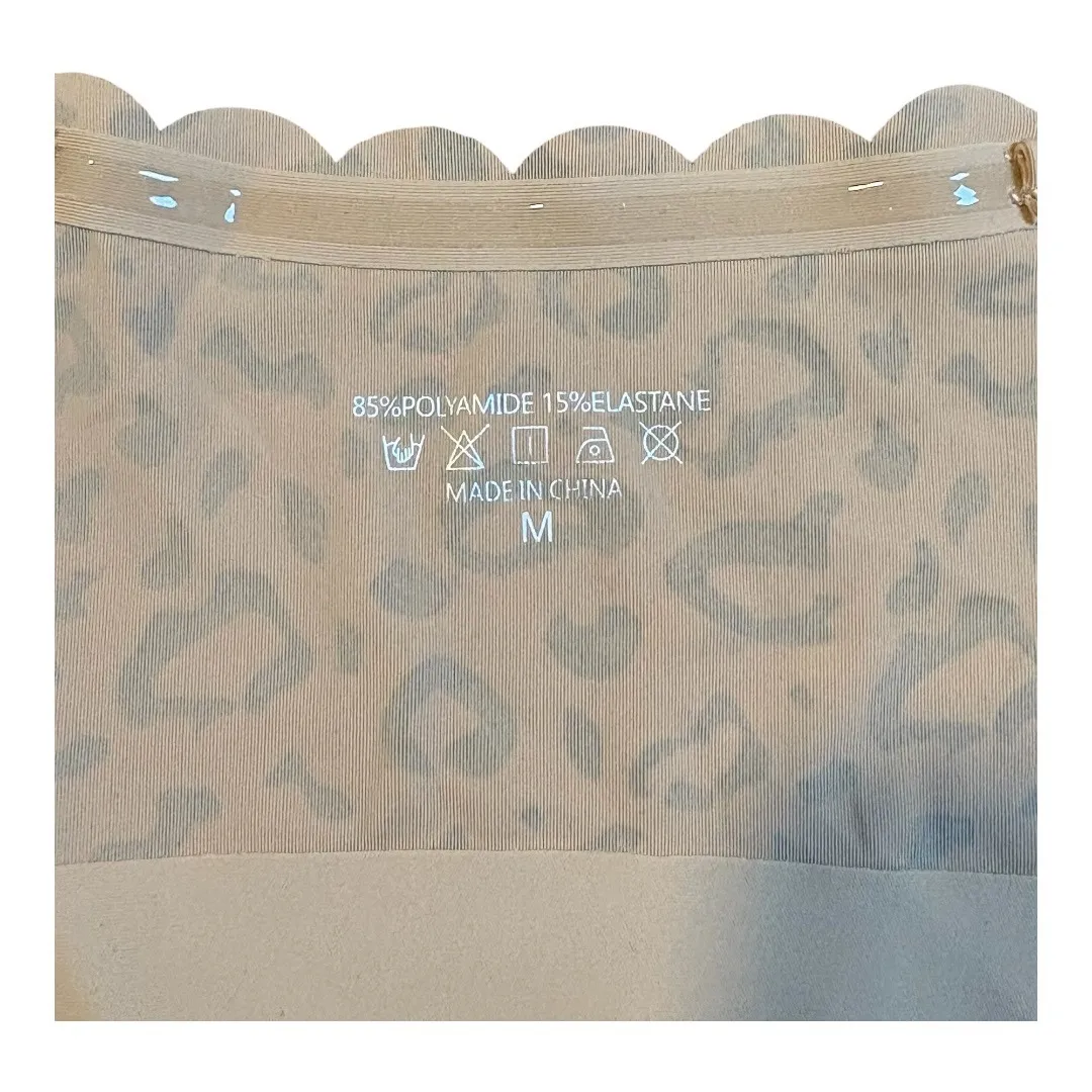 Leopard Print Strapless Bra Tube Top with Pads Wireless Beige Black Size Medium Tan - Image 6