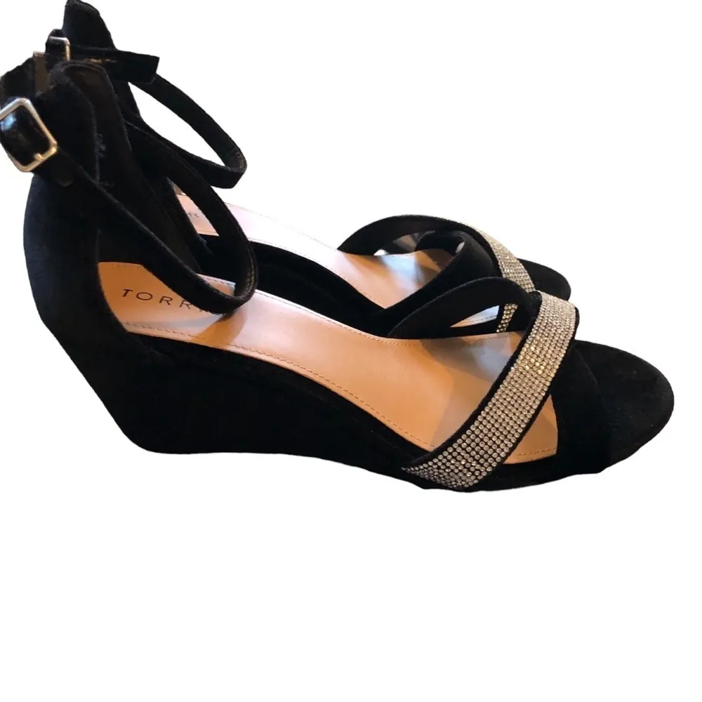 Torrid Rhinestone Demi Wedge Sandal Sz 9.5W Black Velvet Dressy Cocktail Party - Image 6