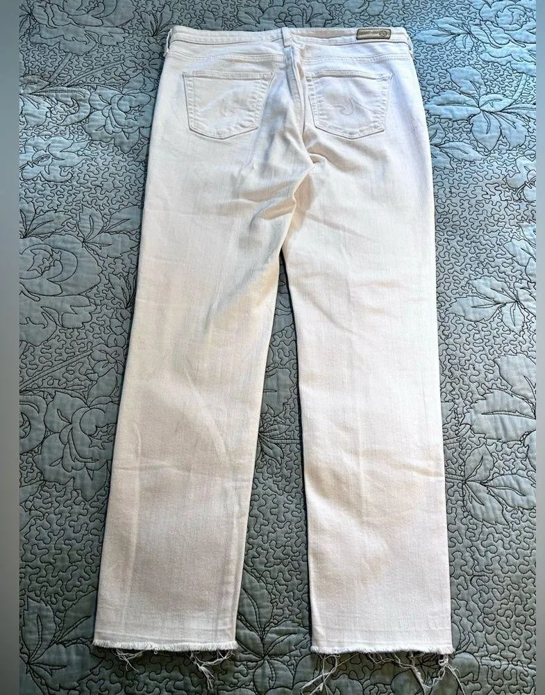 AG ADRIANO GOLDSCHMIED Stevie Slim Straight Raw Hem White Crop Ankle Jeans Sz 28 - Image 6