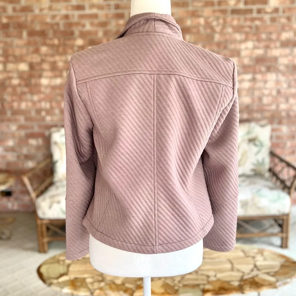 BB Dakota Place To Be Moto Jacket Dusty Mauve Ribbed Knit M Full Zip - Image 11