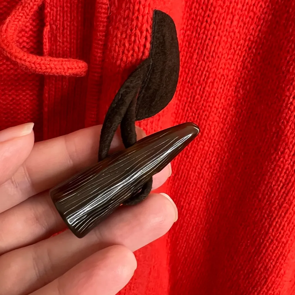 Lauren Ralph Lauren Lamb’s Wool Hooded Sweater Coat Horn Toggle Buttons Wmns XL - Image 3