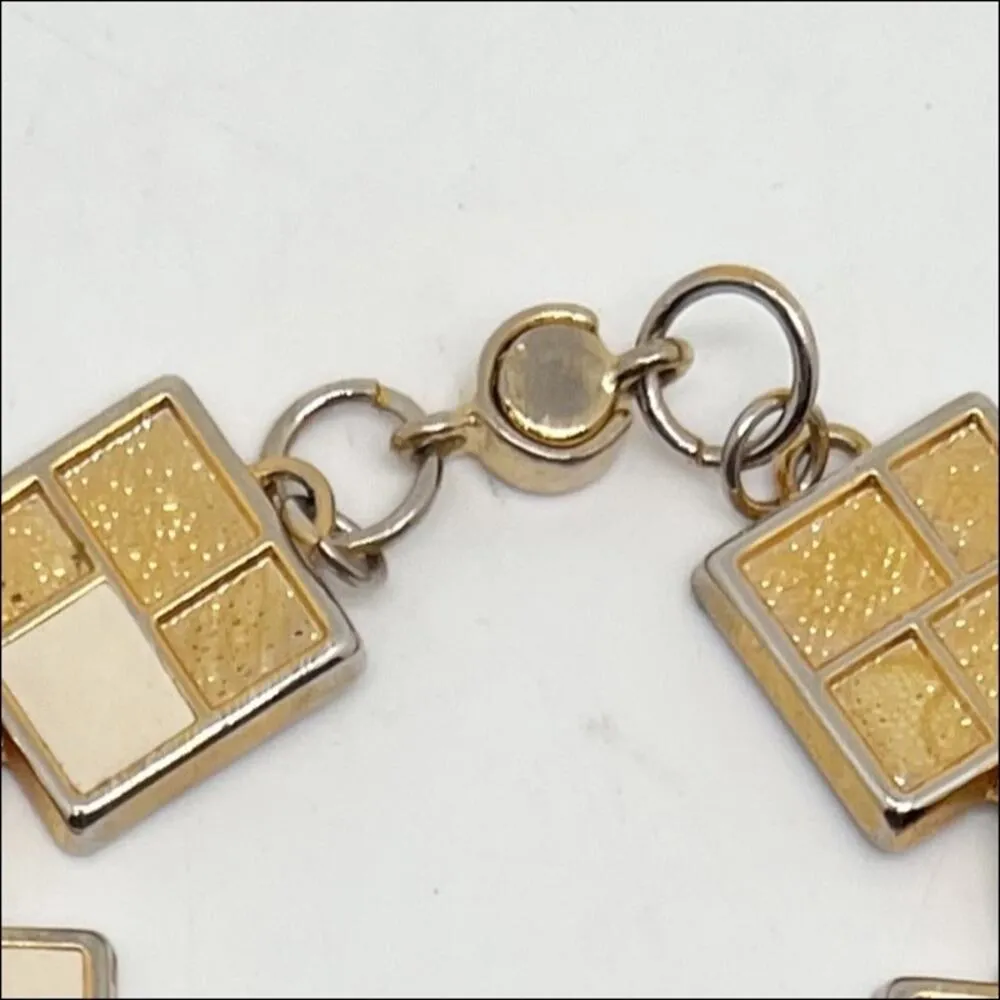Vintage Cream Enamel Gold Tone Squares Bracelet - Image 2