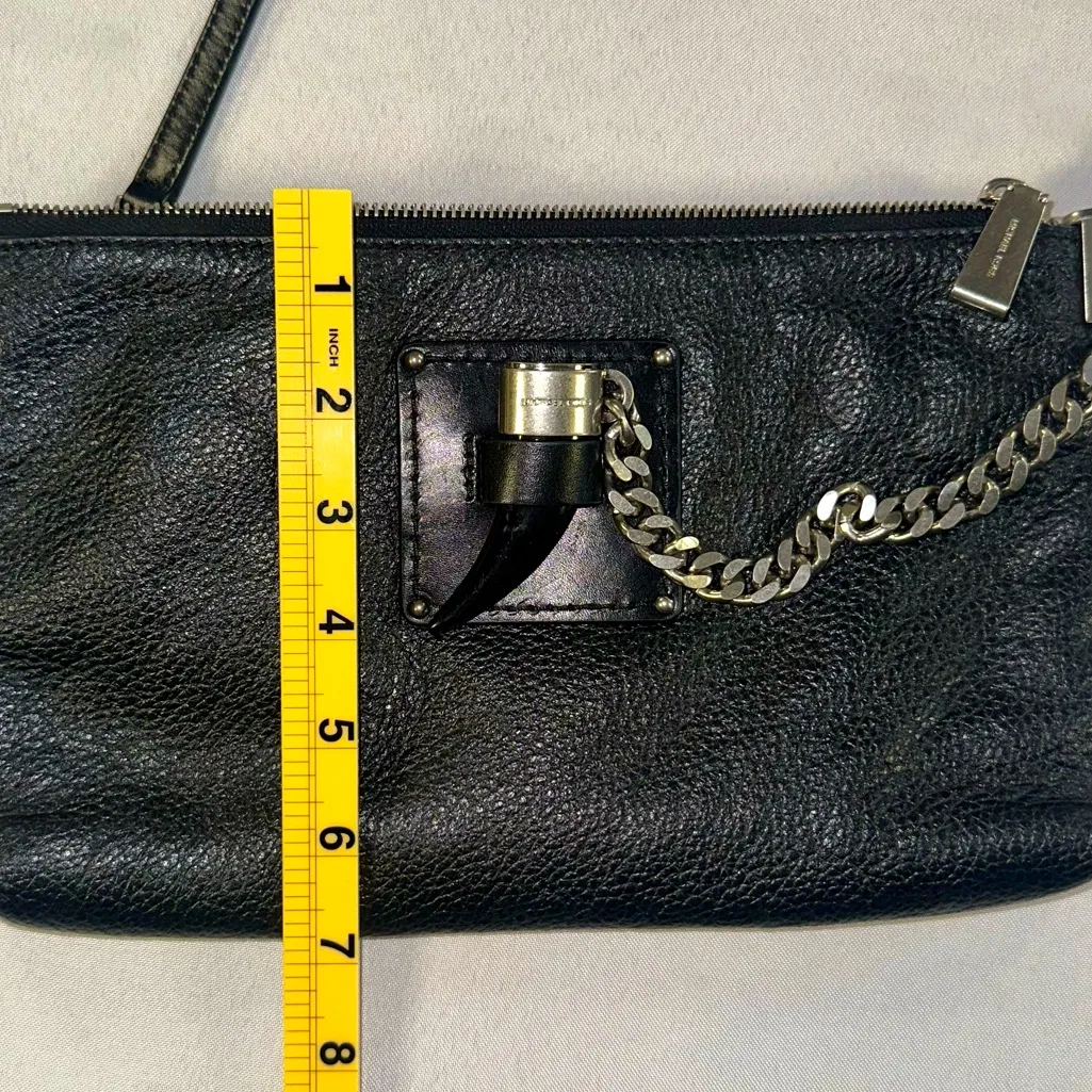 MICHAEL KORS • Black Leather Crossbody Zipper Chain Purse Tooth Spike Defense - Image 12