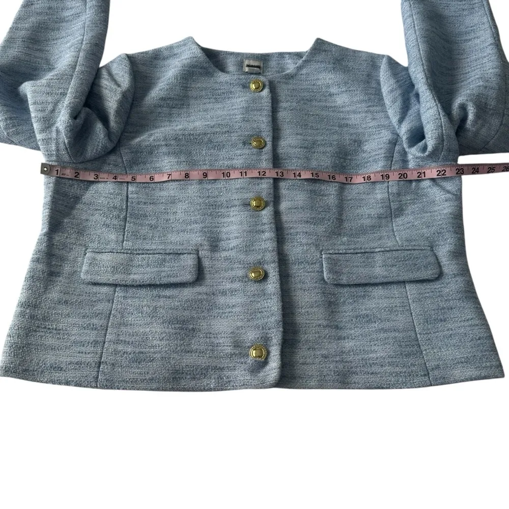 J.Crew Factory Tweed Blue Button Lady Lined Jacket Blazer Size 16 - Image 4