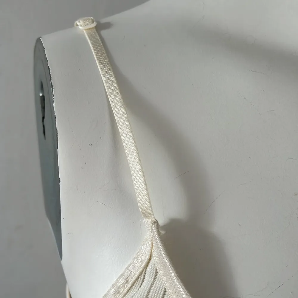 Easel Anthropologie ivory ribbed knit crochet floral lace slip mini dress small - Image 3