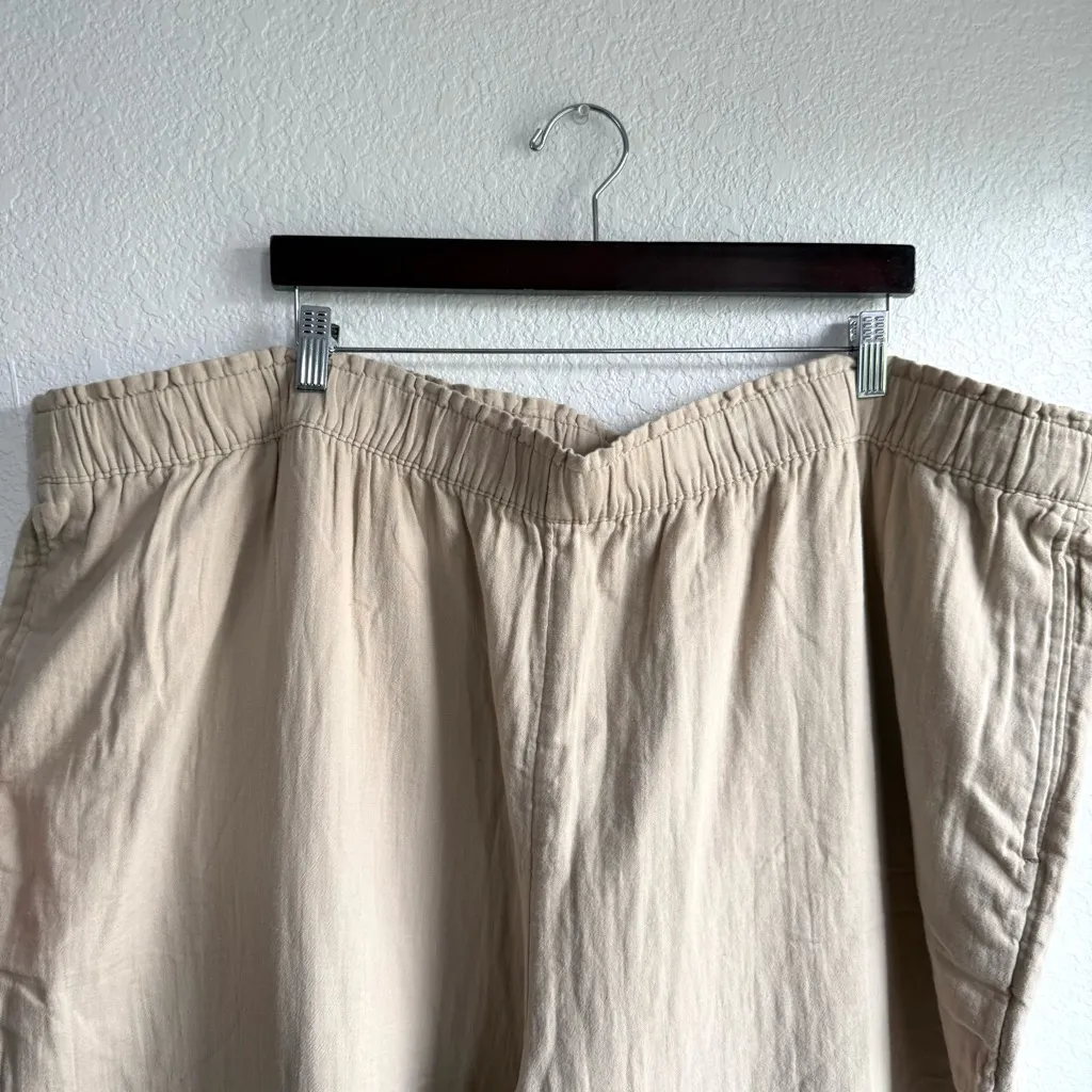 NWT Old Navy Womens Pants Tan Pull On Wide Leg Pockets 100% Cotton Plus Size 4X - Image 3