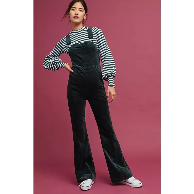 Anthropologie Pilcro and The Letterpress Velvet Overalls Black Size 26 Petite - Image 2