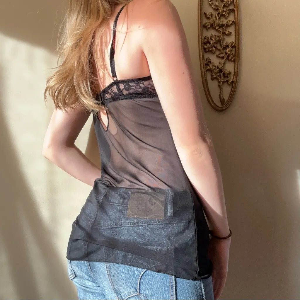 Black and Pink Mesh Padded Lingerie Top Size M - Image 8