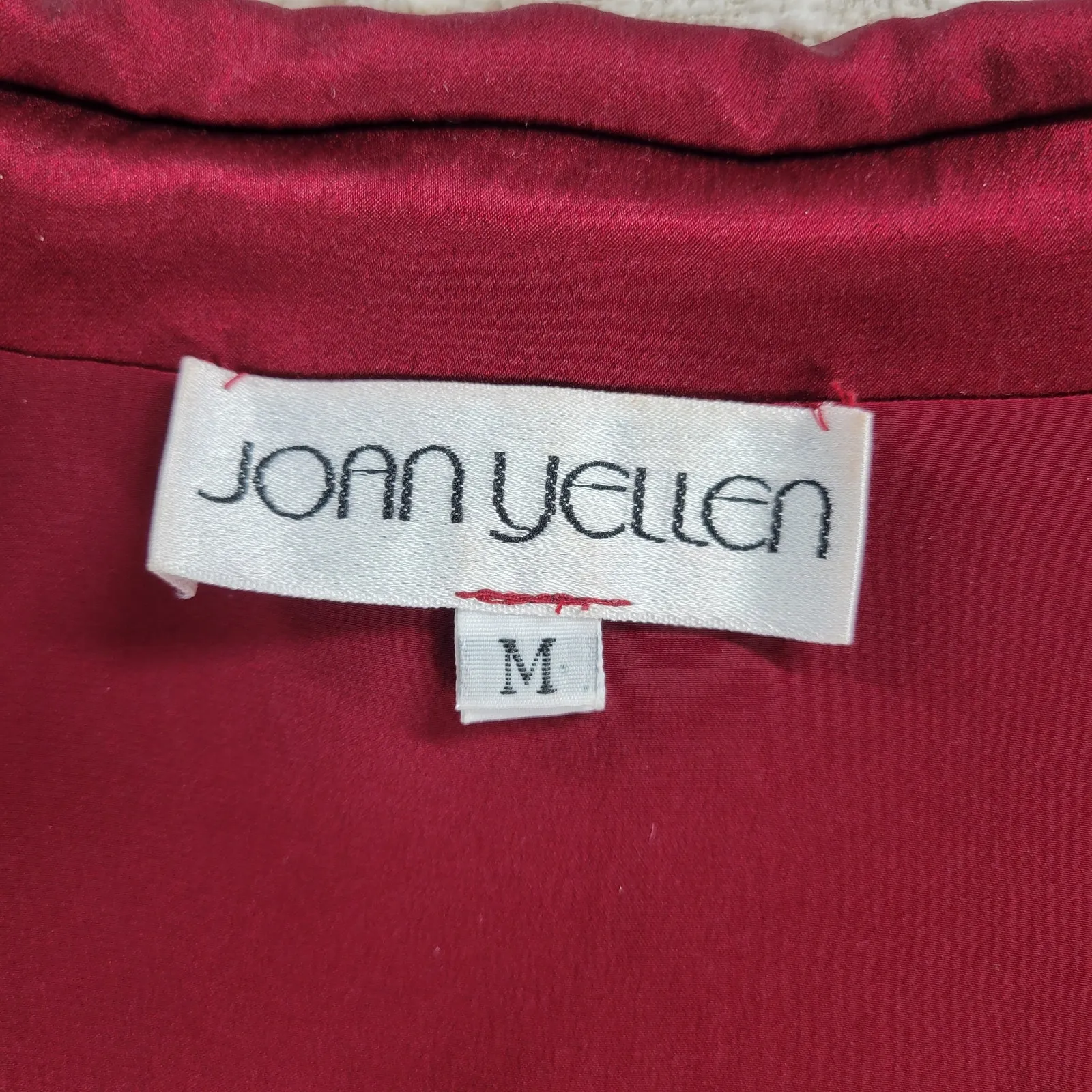 Vintage Joan Yellen Rhinestone Button Satin Blouse Womens Medium Red Silky Top - Image 2