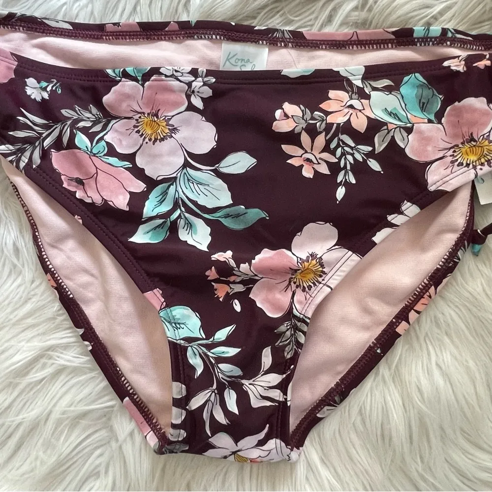 Kona Sol Target Burgundy Pink Floral Tie Hipster Bikini Swimsuit Bottoms XL new - Image 82