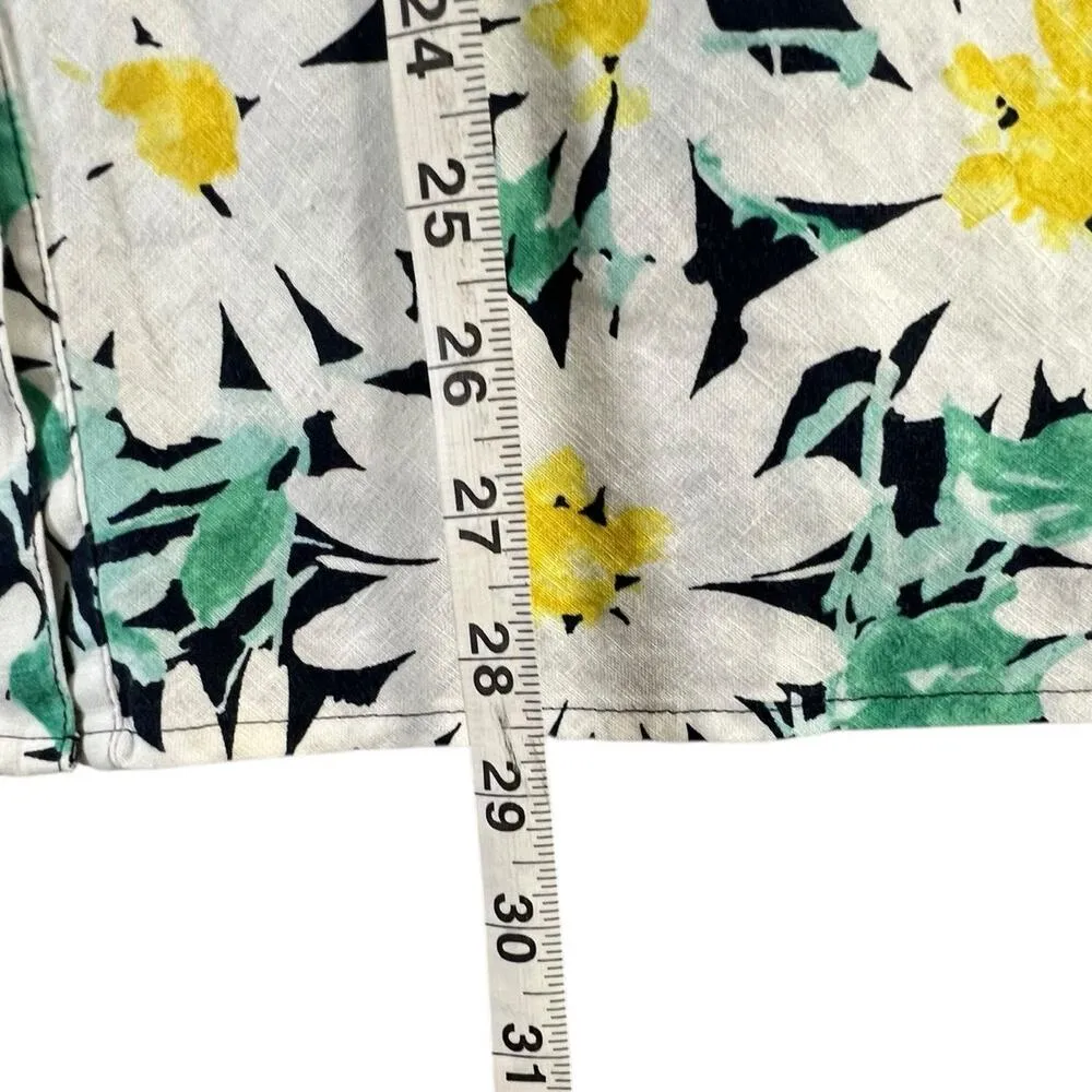 Jones New York Sport Blouse Women S White Green Floral Linen Top Coastal Grandma - Image 9