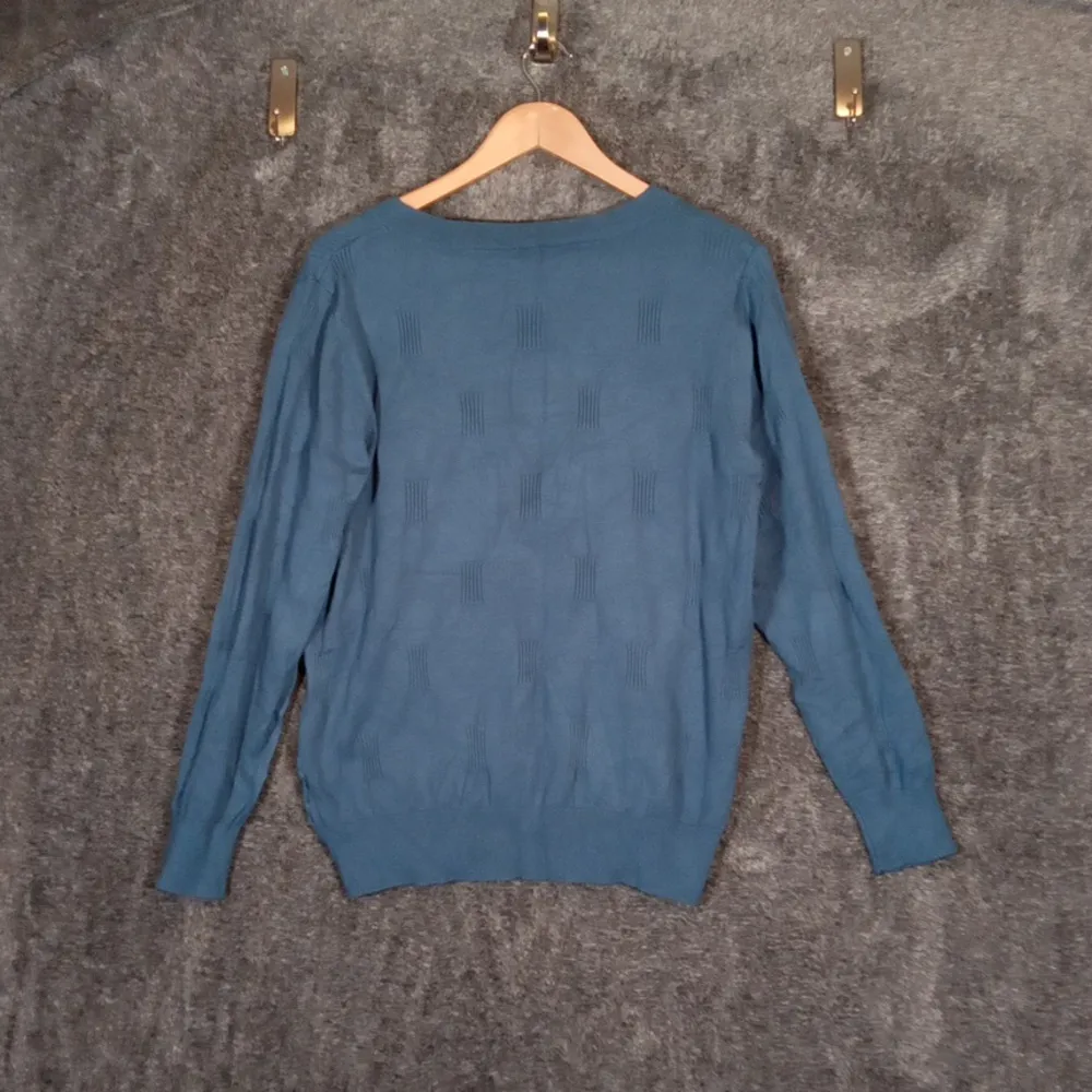 Arach&cloz V Neck Long Sleeve Sweater Viscose Blend Womens Large Blue - Image 3