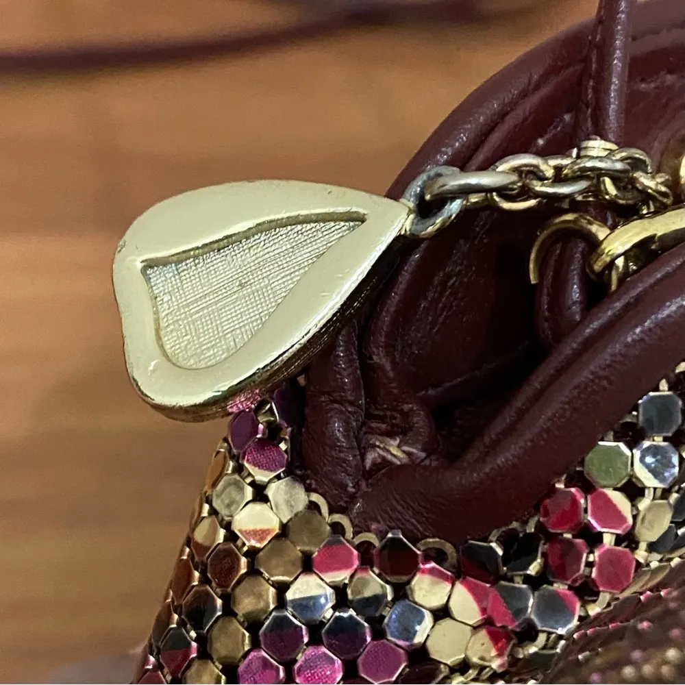 Vintage WHITING & DAVIS Plum Metallic Chevron Mesh Crossbody Shoulder Purse Bag - Image 14