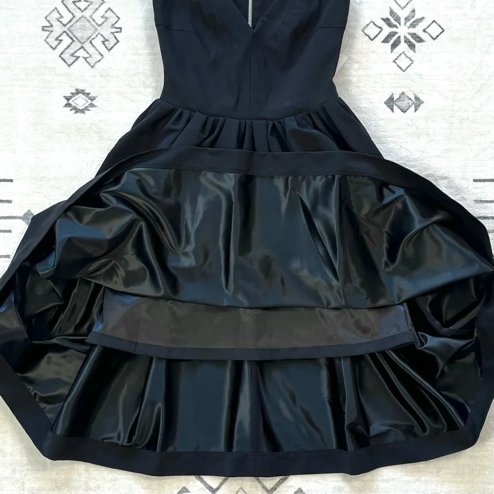 Black Plunge Neck Stretch Ted Satin Flo Dress Medium - Image 12