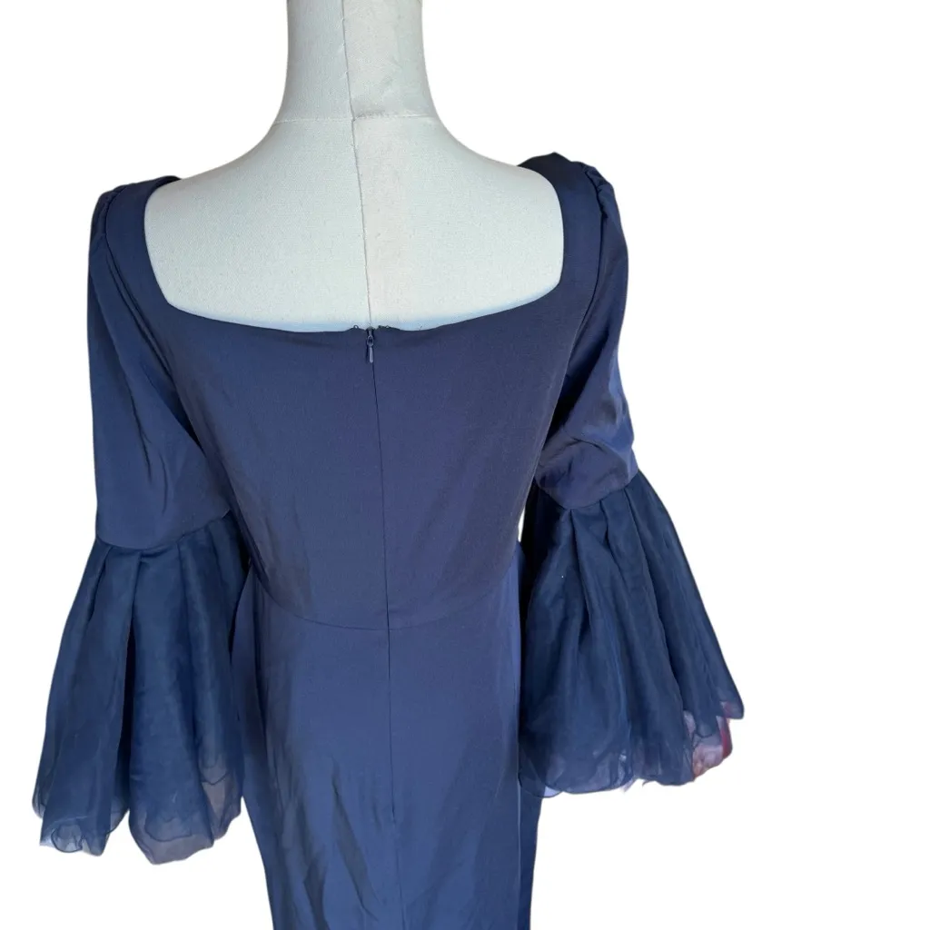 Leena for Mac Duggal - Navy Flounce Sleeve Square Neck Column Gown Sz 6 - Image 8