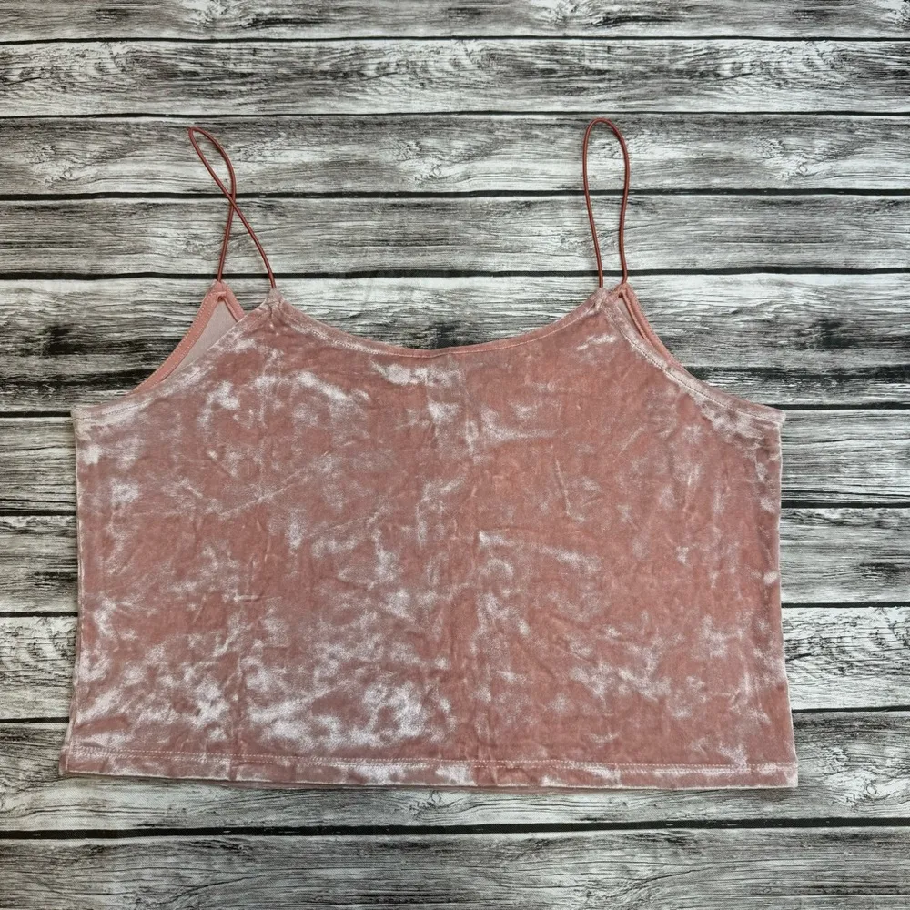 Divided by H&M Women's Crushed Velvet Velour Crop Tank Top L LG Large Light Pink - Image 4