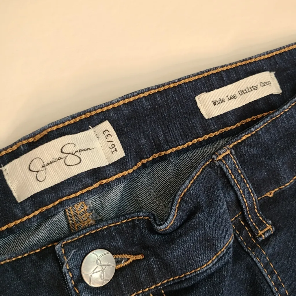 Jessica Simpson  high rise wide leg utility crop jeans dark wash Size 16 - Image 6