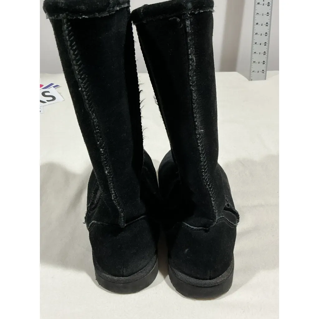 Womans Black Suede Fur Lined Tally Size 8 Pull On Midcalf Boots - Image 5