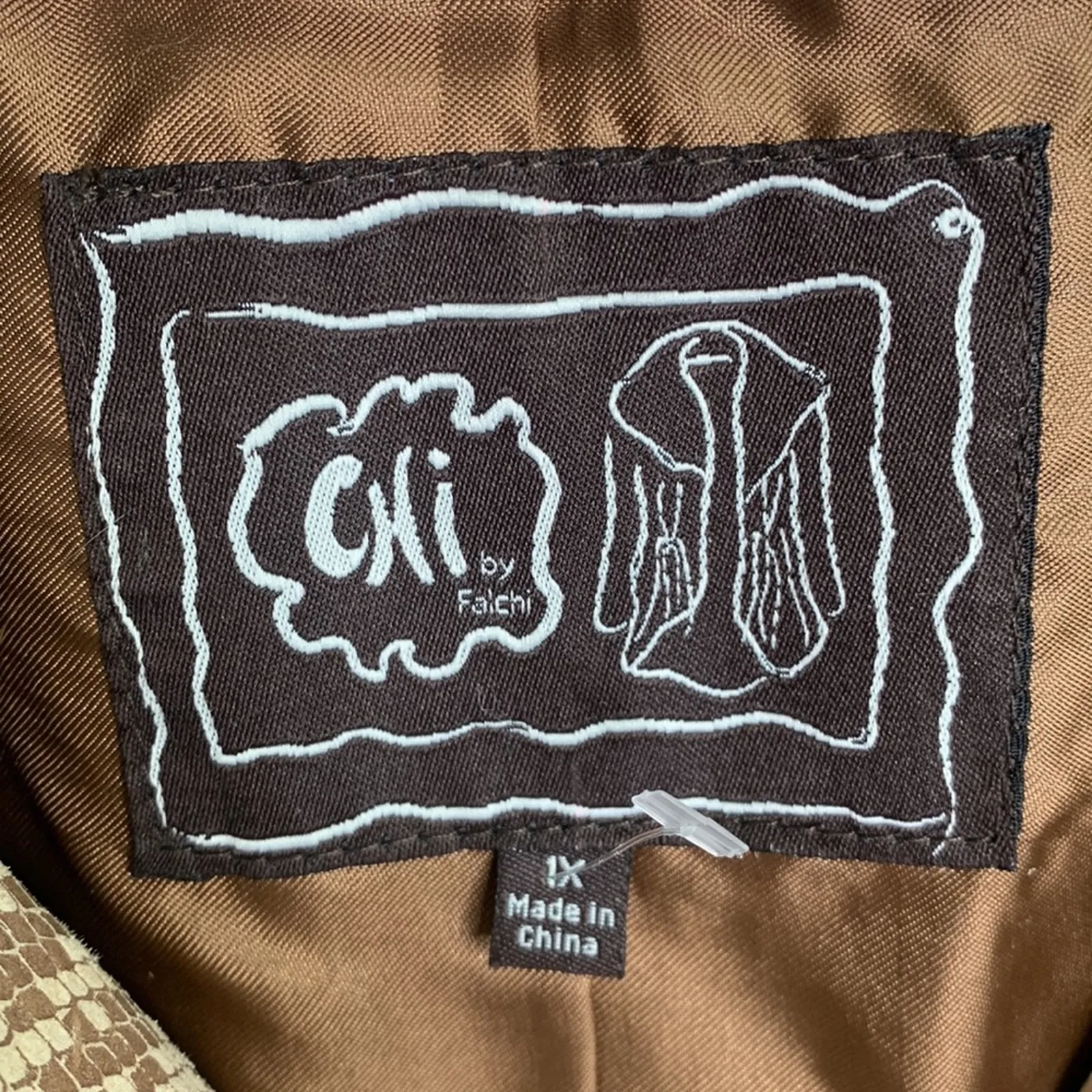 Chi by Falchi Collarless Snake Print Tan Cream Leather Jacket NWOT Plus Size 1X - Image 4