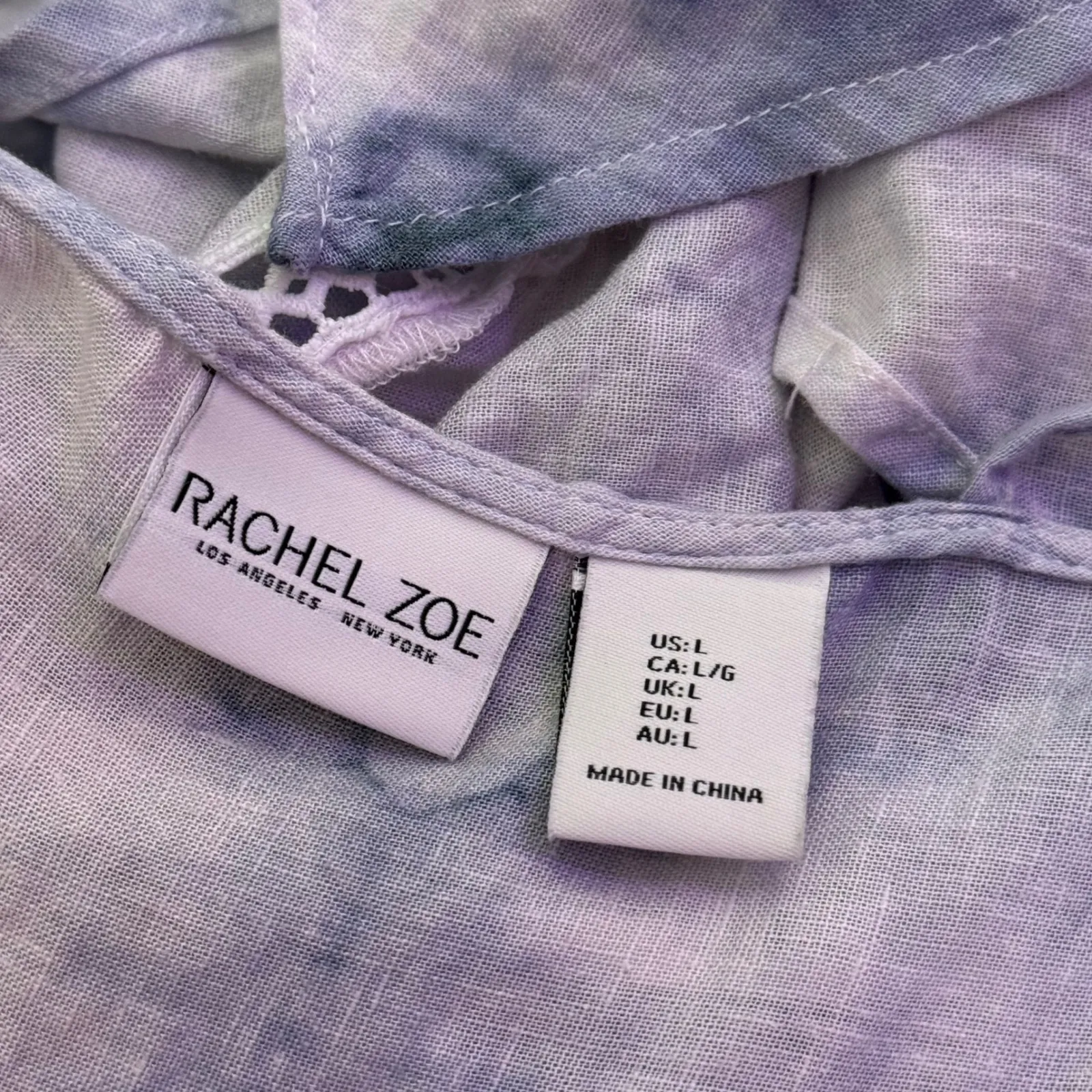 Rachel Zoe Tie Dye Linen BOHO Maxi Dress Handkerchief Hem Cover Up Size L - Image 3