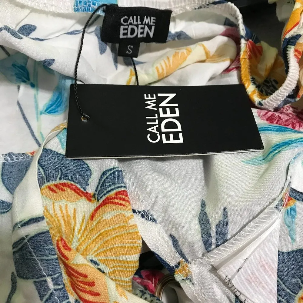 Call Me Eden Floral Crop Top Cap Sleeve Lace Up/Tie Front Small NWT - Image 5