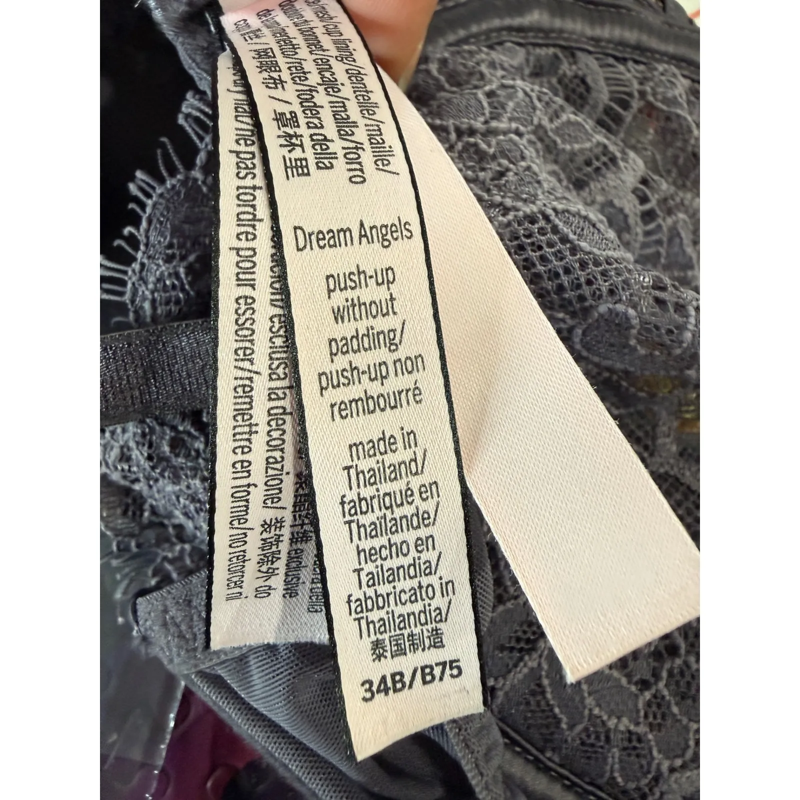 Victoria's Secret Dream Angels Push Up Bra Lace Overlay Corset Detail Gray 34B - Image 5
