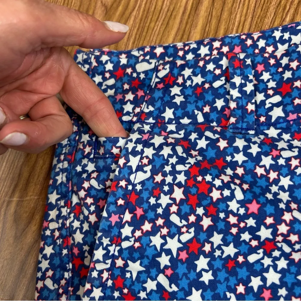 Vineyard Vines Star Whale Print Chino Shorts Red White & Blue - Size 6 - Image 7