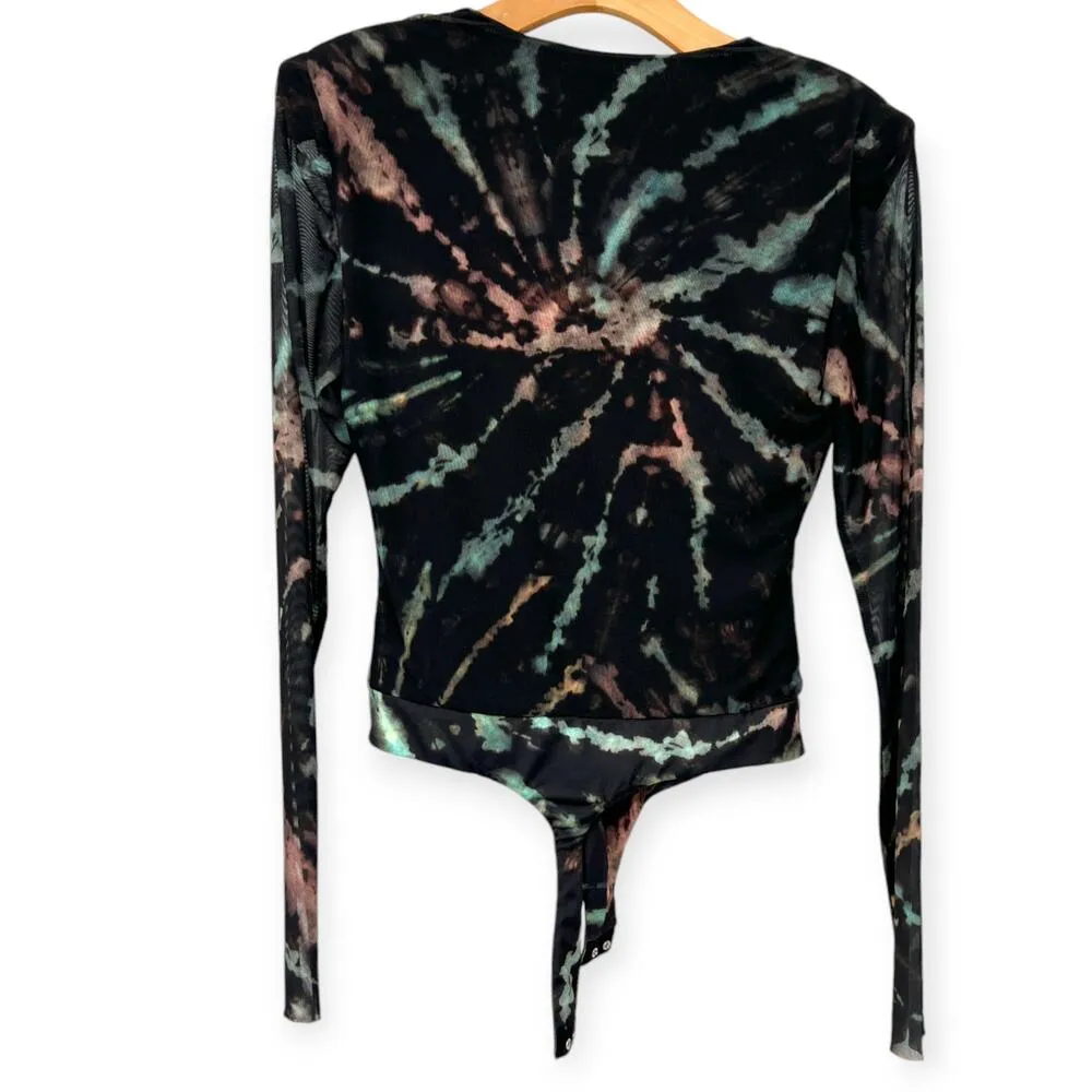 AFRM | S | Sheer Long Sleeve Deep V Bodysuit Top Mesh Revolve Black - Image 4