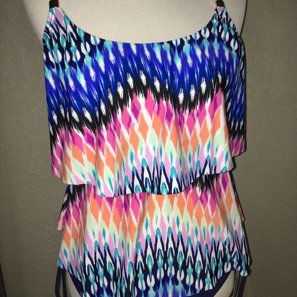 2pcs Set 24th&Ocean Tankini Swim Top Bikini Bottom Blue Size M - Image 9