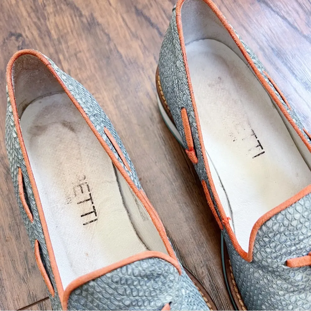 Torretti • retro tassel loafers aqua blue orange leather suede slip on Size 6 - Image 4