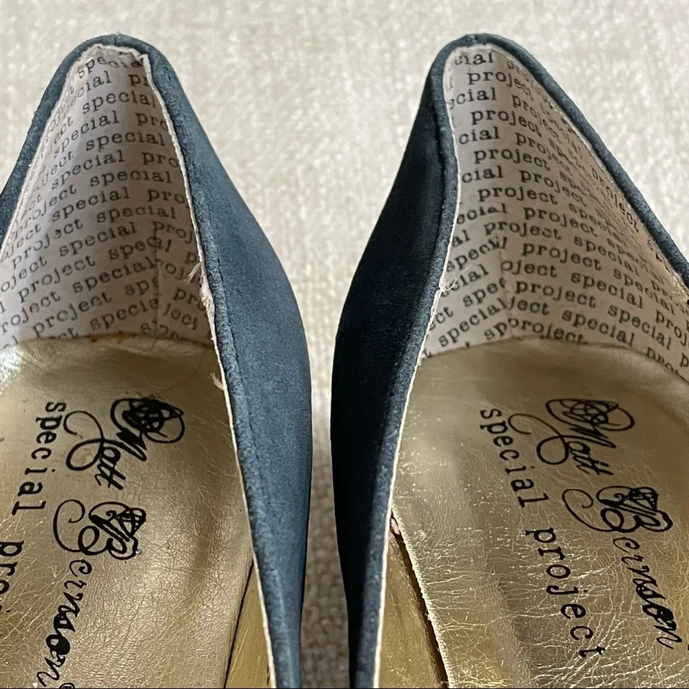 Matt Bernson Blue Leather Suede Heels with a Glitter Cap Toe Size 11 - Image 9