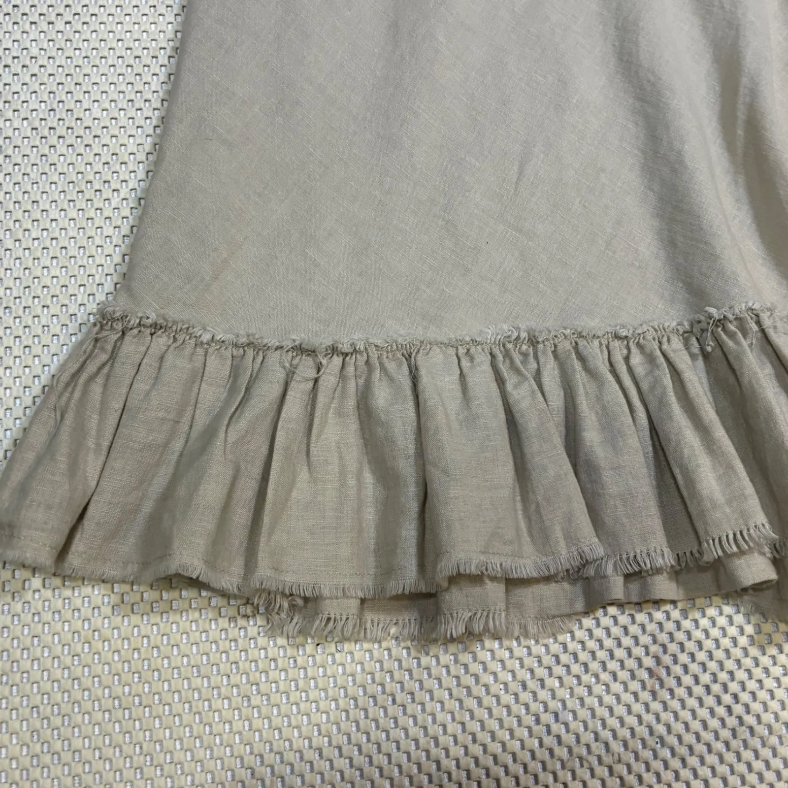 J. Crew Linen Blend Skirt XS Beige Ruffle Hem‎ Drawstring Waist Casual Women - Image 4