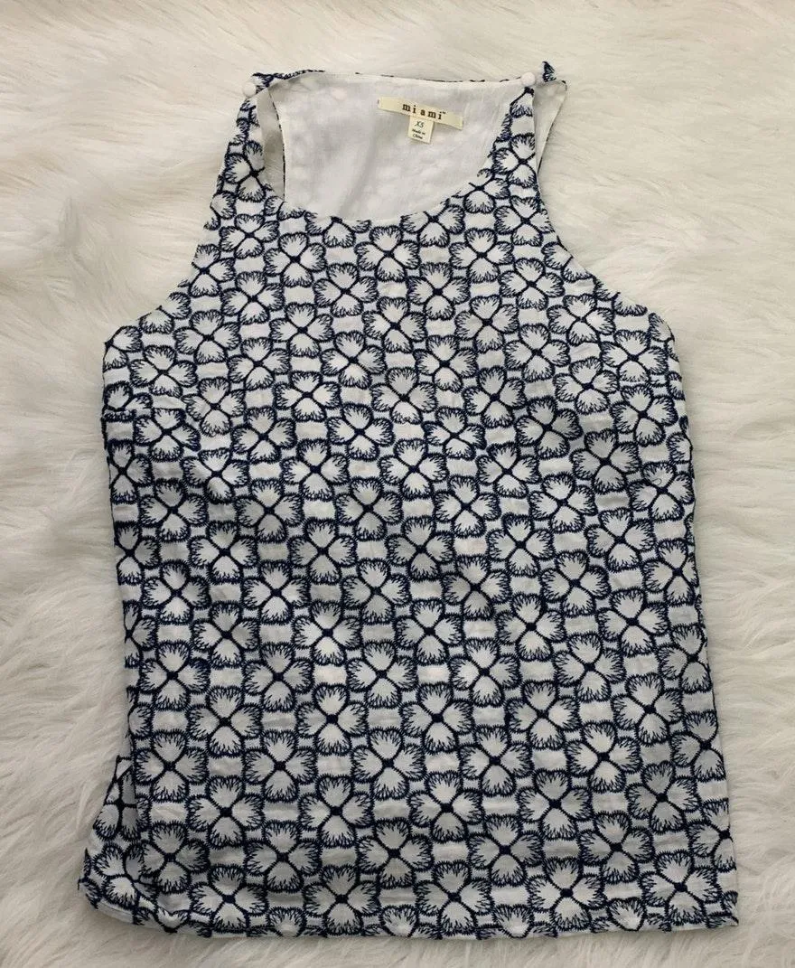 Francescas Blue & White Embroidered Tank Top - Image 4