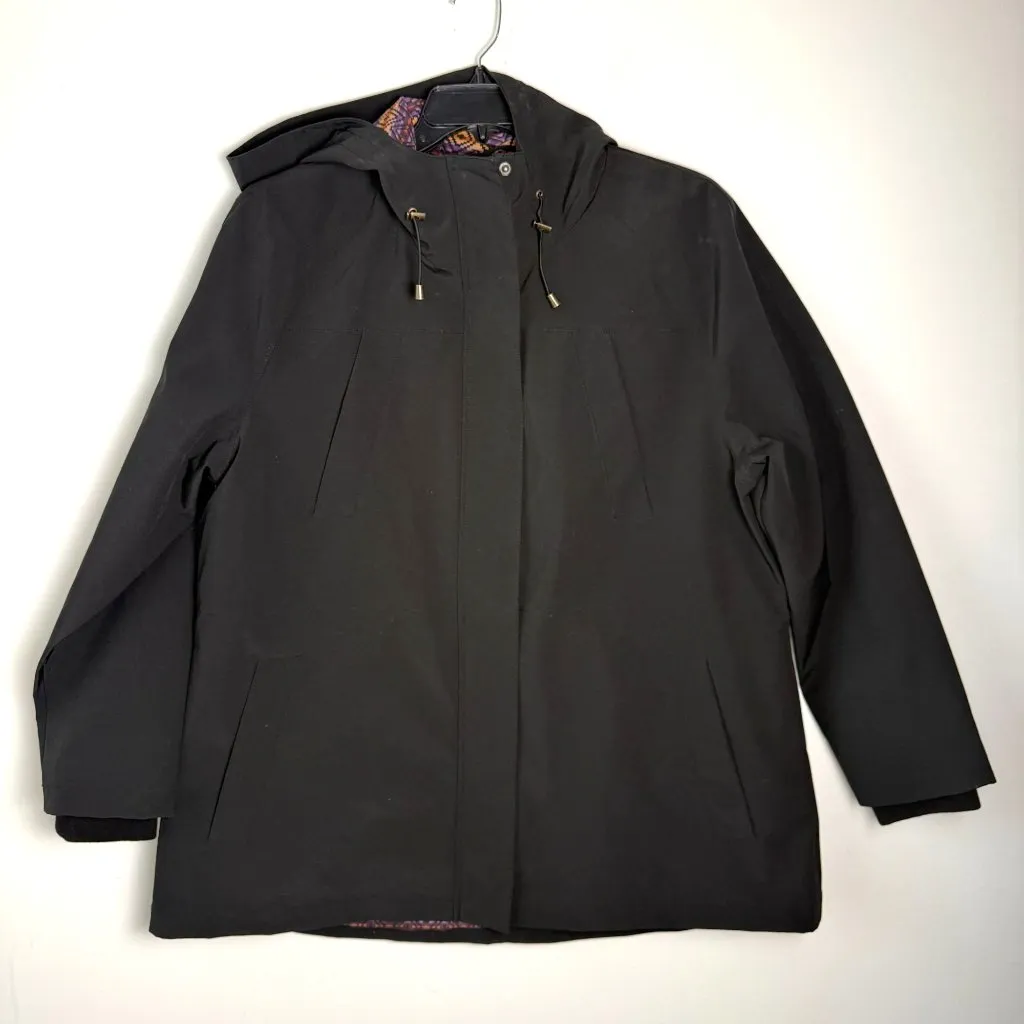 Pendelton Womens Hooded Raincoat Waist Cinch Aztec Lining Black XL Outdoors - Image 2