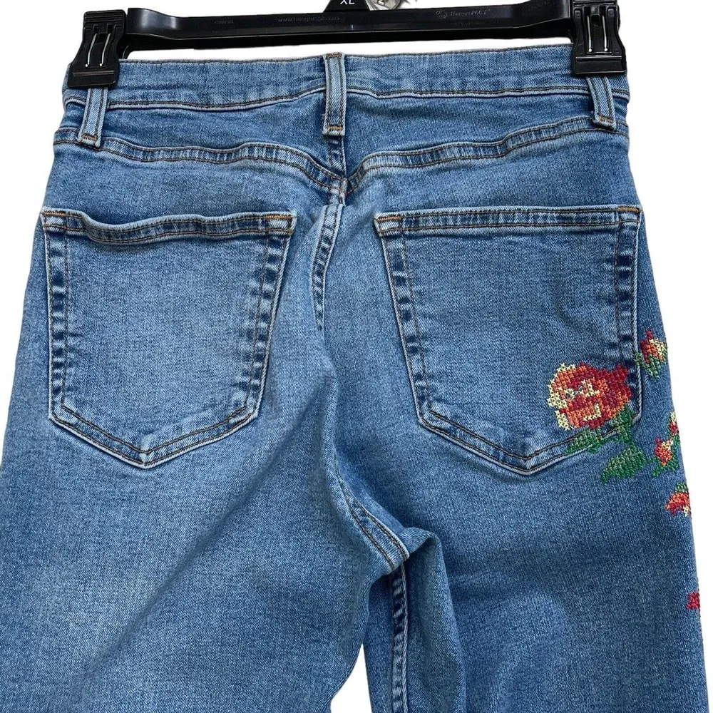 Topshop Moto SZ W26 Jamie Skinny Jeans Hi-Rise Stretch Floral Embroidery Blue - Image 7