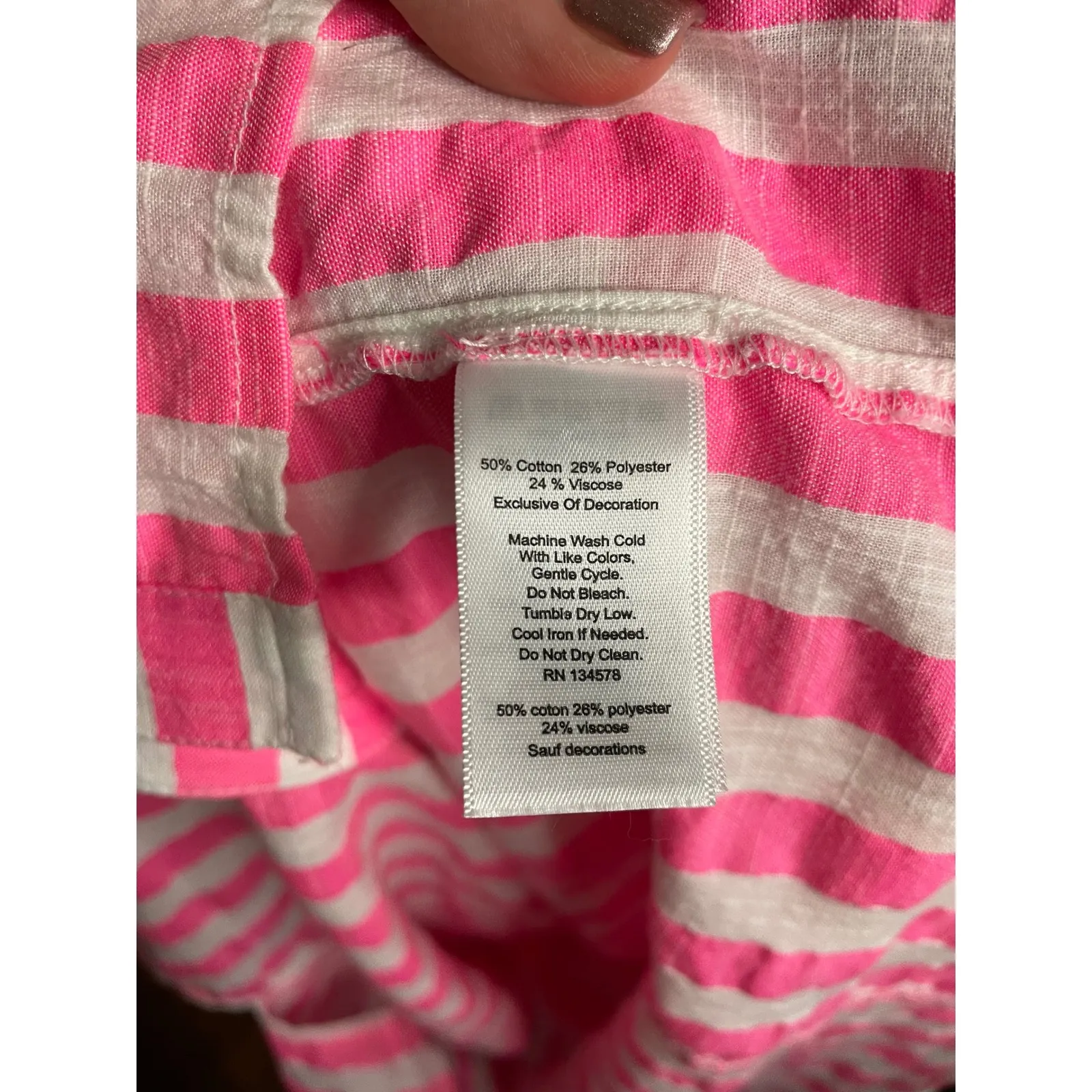 Vineyard Vines Women's Pink & White Striped Button Down Top Shirt Size 14 - Image 3