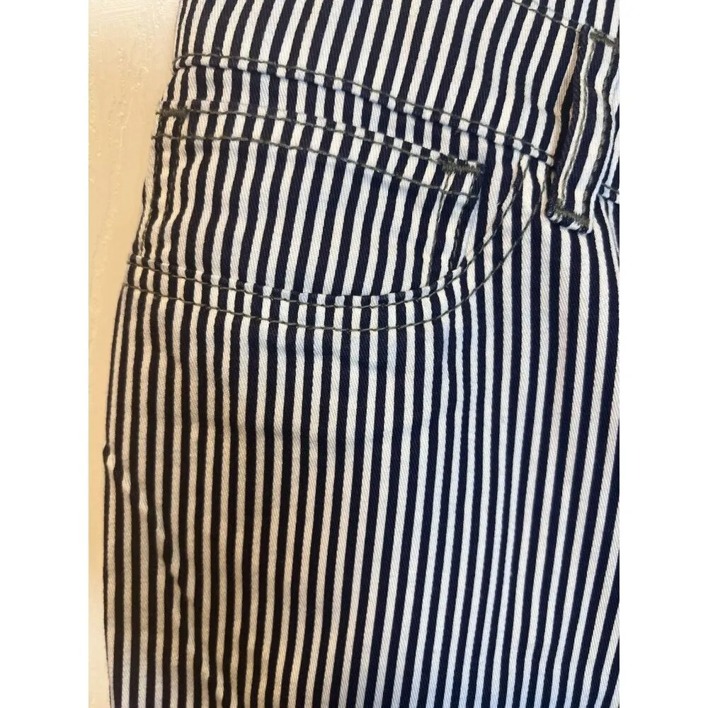Ética Women’s Navy White Striped Straight Ankle Leg Jeans Size 5 (XL) Nautical Blue - Image 7