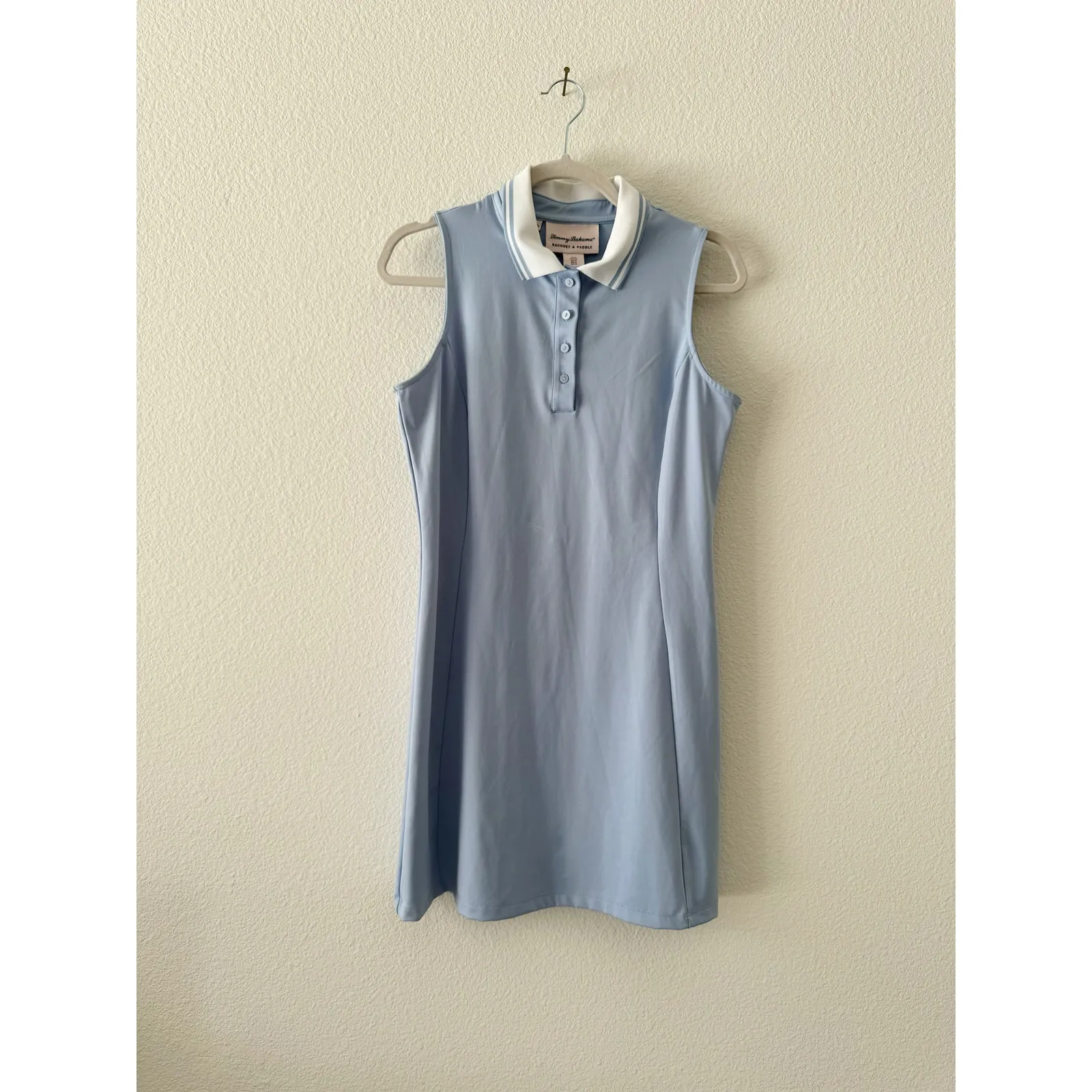 Tommy Bahama Racquet & Paddle Sleeveless Polo Dress Sky Blue White Collar Size S - Image 2