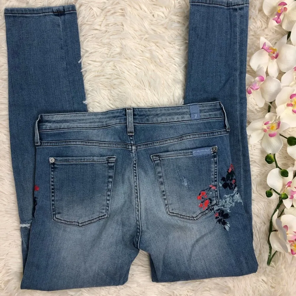 RARE 7FAMK Pyper Crop in Fire Red Floral Embroidered Distress Bohemian Jeans 26 - Image 7