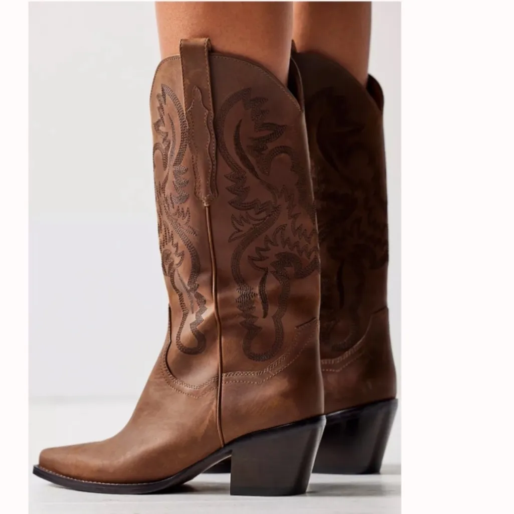 NWOB Jeffrey Campbell Anthropologie Dagget Western Cowboy Boots in Brown - Image 2