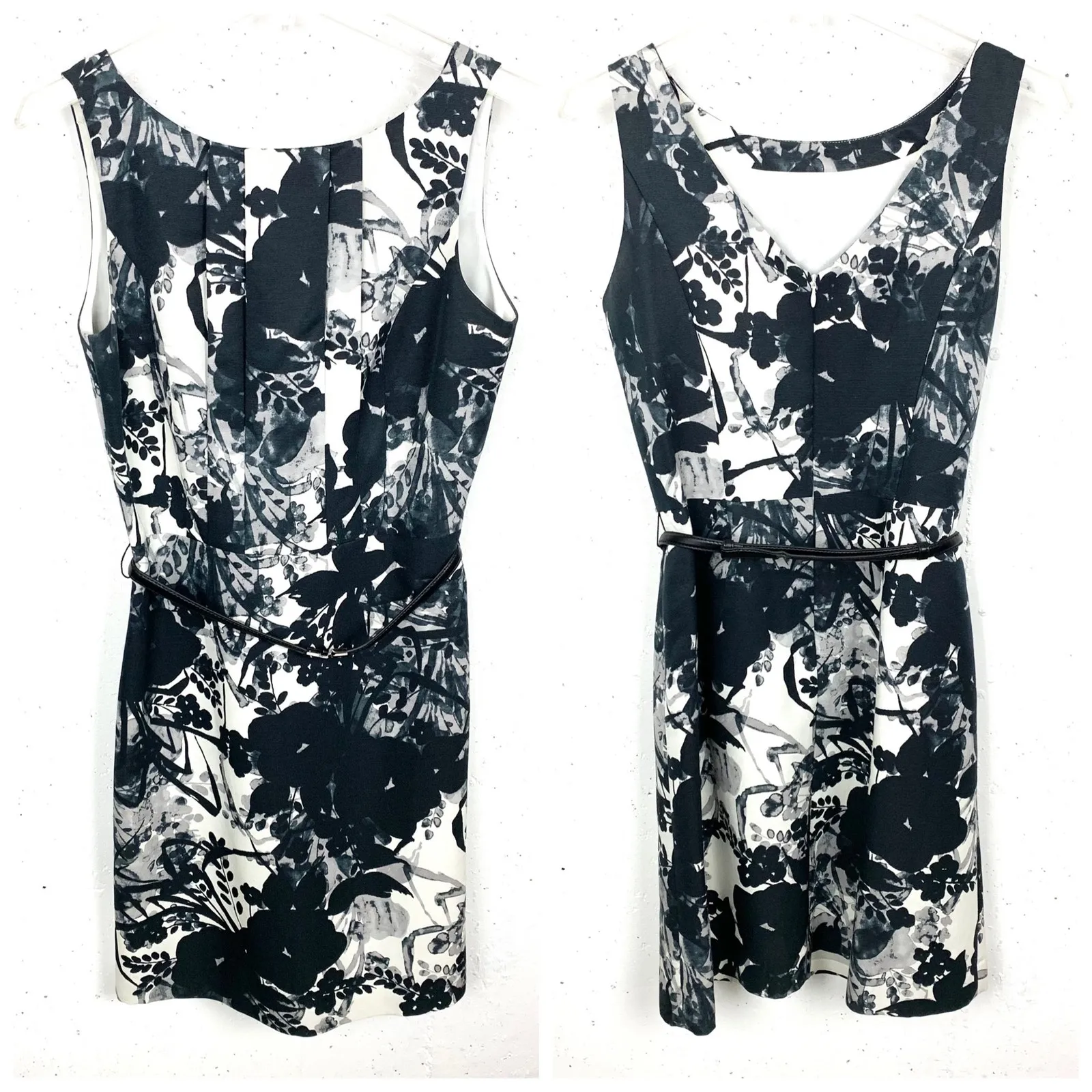 Ann Taylor Womens Cotton Silk Sleeveless Floral Dress Black White Low Back 4 - Image 5