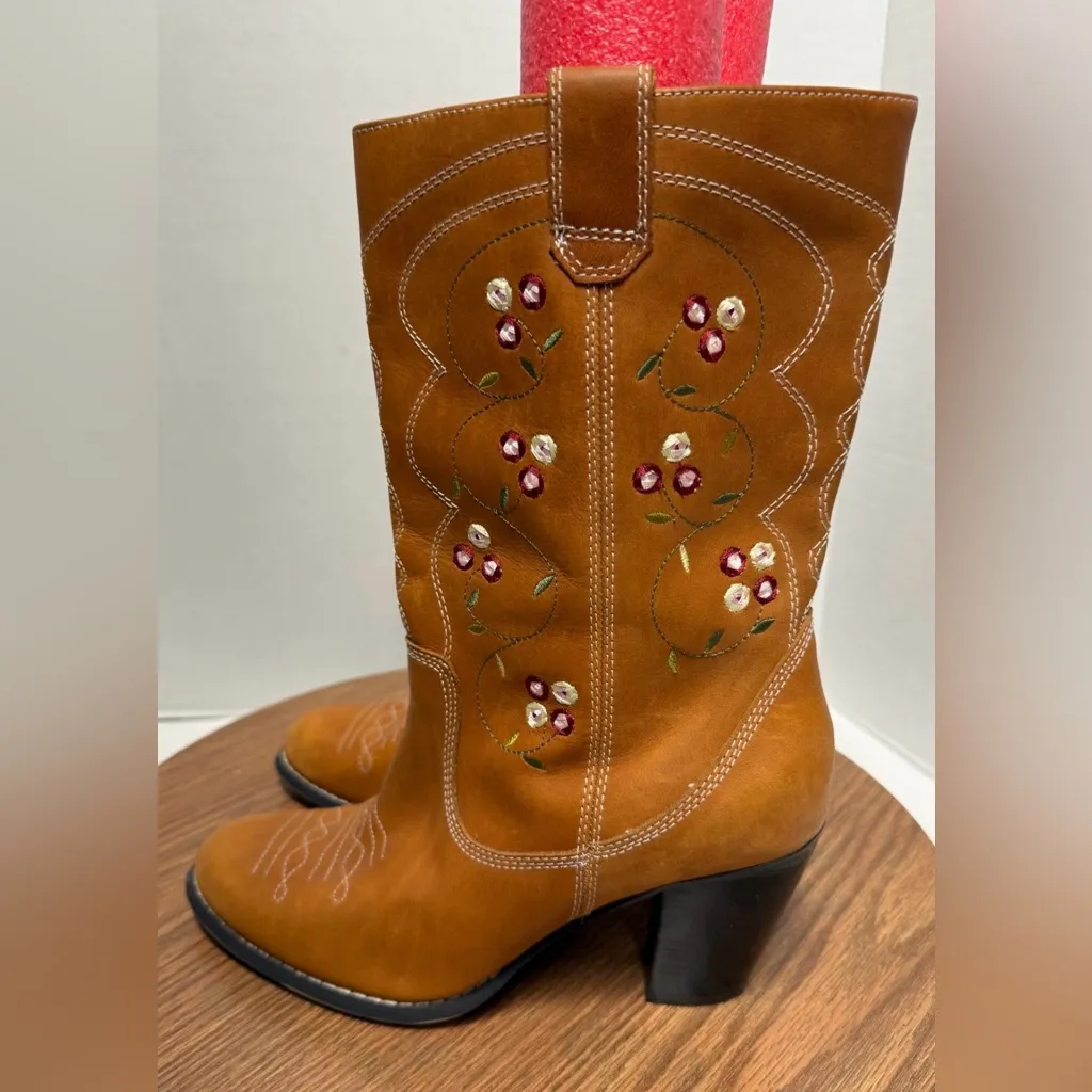 Anthropologie Seychelles Floral Embroidered Western Leather Cowgirl Boots -8 - Image 3