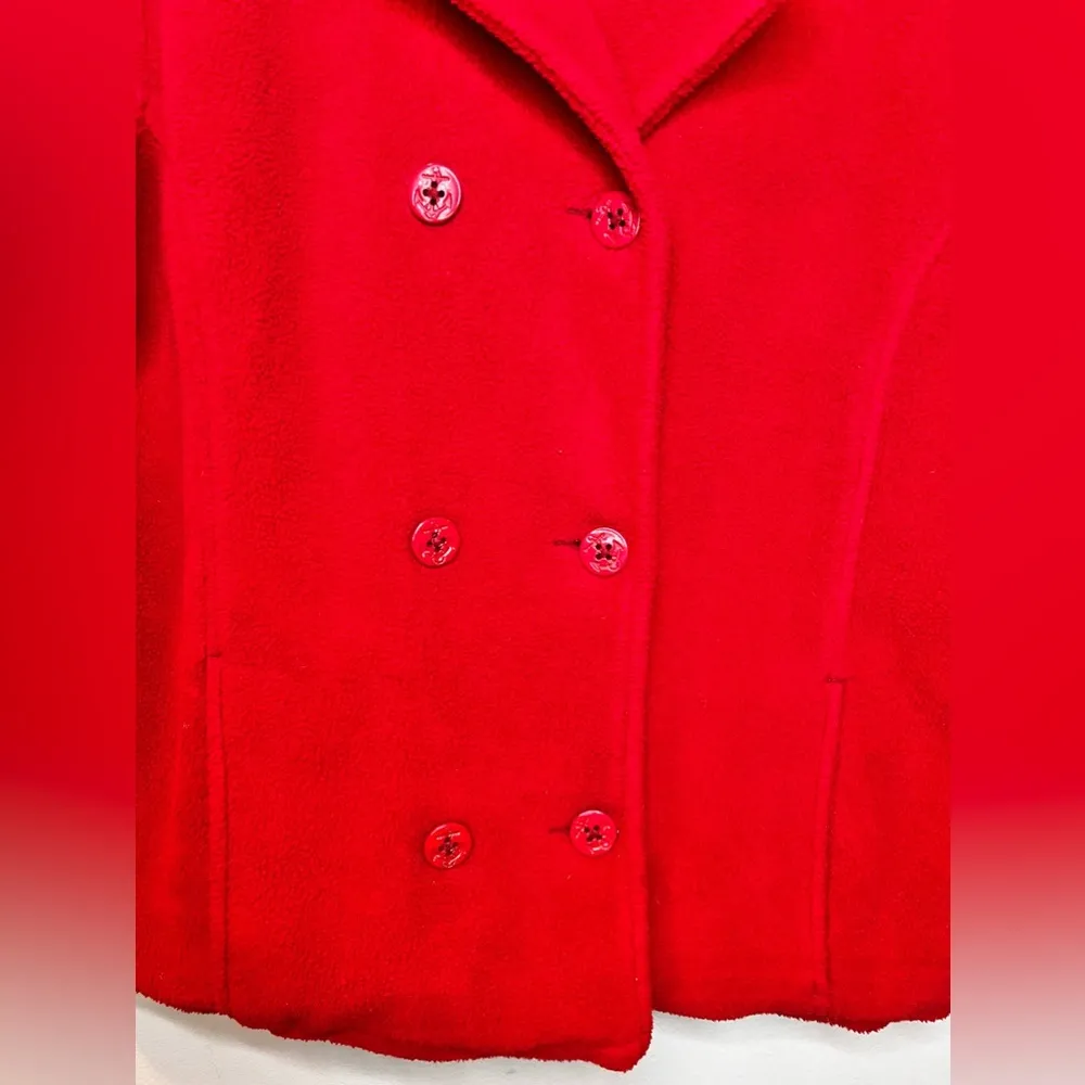L.L.Bean  Women’s Red Fleece Pea Coat Pullover Size Medium - Image 3